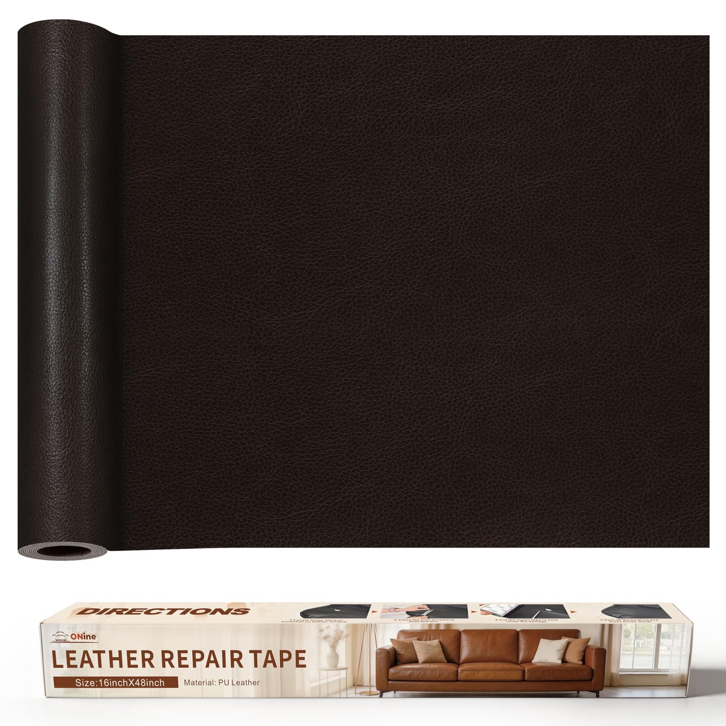 ONine Leather Repair Patch，Leather Repair Tape, 16 x 48 inches Leather Repair Patch for Furniture,Vinyl Repair kit，Leather Couch Patch，for Sofas, Furniture, car Seats(Black Brown)