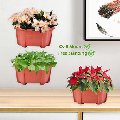 ORIMERC 9.8 inch 3 Pack Brick Red Wall Hanging Planters for Indoor Outdoor Plants Hanging Plant Holder with Drainage Hole Fence Balcony Planters Railing Hanging Pot Plant Wall Mount Decor with Hooks