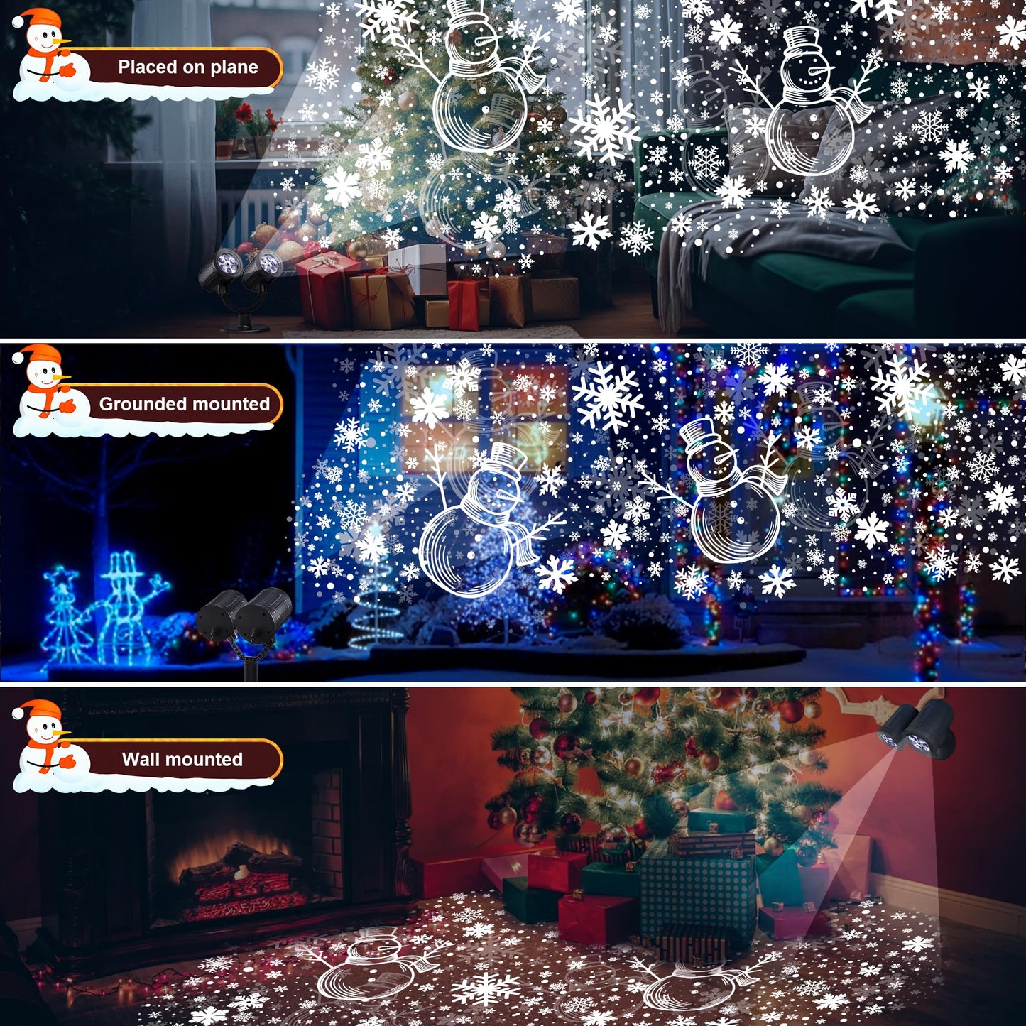 Toodour Snowman & Snowflake Christmas Projector Lights Outdoor, Double Head Dynamic Snowman & Snowflake Projector Lights with Timer, Waterproof White Christmas Light for Yard Wall Indoor Xmas Decor