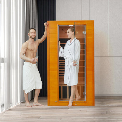 springspa Far Infrared Sauna for Home, Home Infrared Saunas up to 2 Person, Indoor Canadian Hemlock Wood Sauna Room with Near Zero Emf, 9 Chromo Therapy Lights, Bluetooth Speakers for Personal Spa