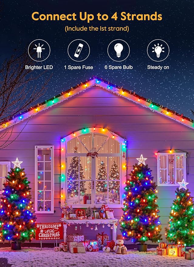 Vintage C9 LED Christmas Lights Outdoor, 150 Feet C9 String Lights with 150 Shatterproof C9 Bulbs, Waterproof Connectable Commercial Christmas Tree Lights for Outside Roofline Patio Decor, Multicolor