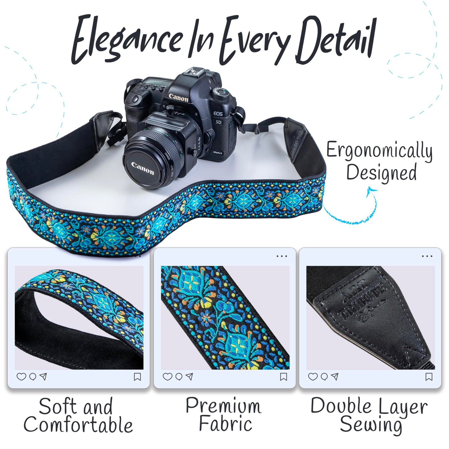Camera Strap For Photographers Padded Universal Fit Neck Shoulder & Crossbody Strap Quick Release For DSLR/SLR/Mirrorless Canon Nikon Sony Olympus Compatible Photographer Gift for Men & Women - Blue
