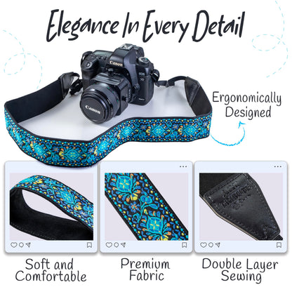 Camera Strap For Photographers Padded Universal Fit Neck Shoulder & Crossbody Strap Quick Release For DSLR/SLR/Mirrorless Canon Nikon Sony Olympus Compatible Photographer Gift for Men & Women - Blue