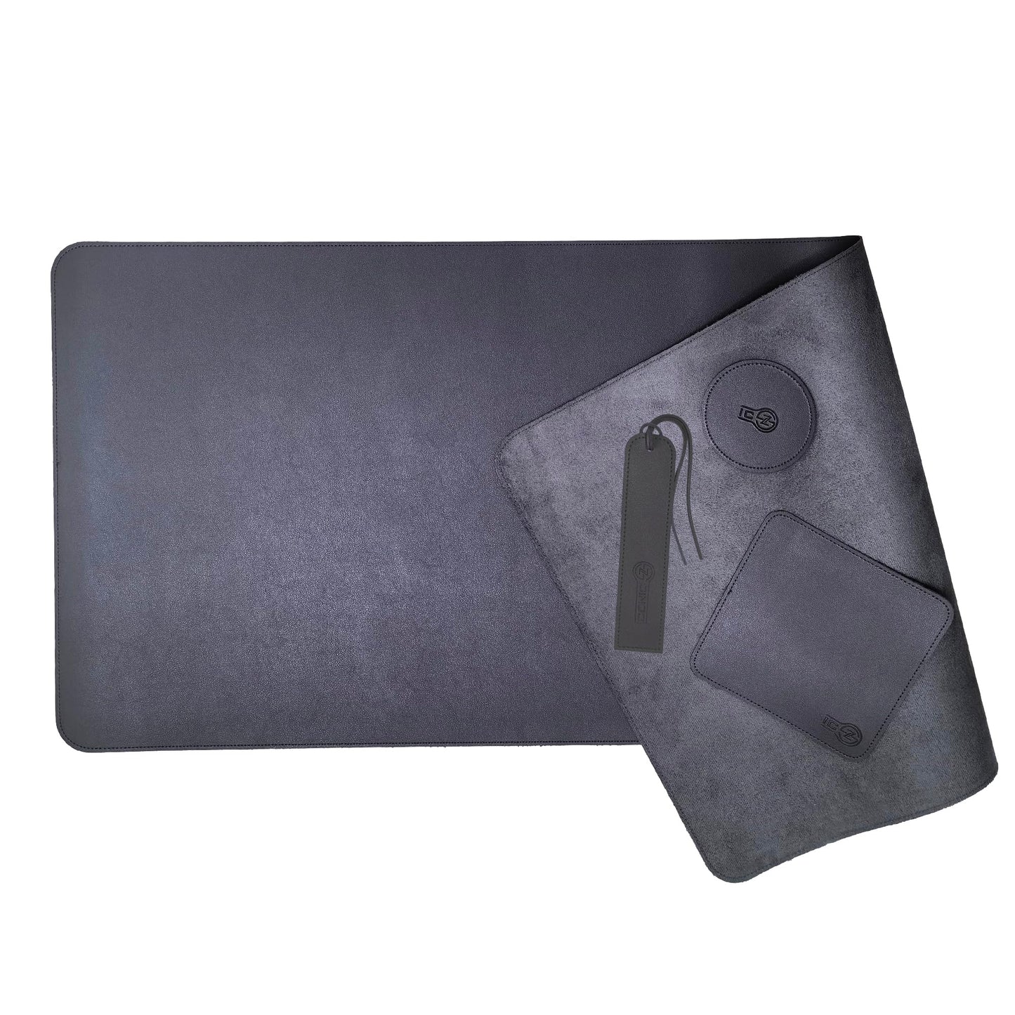 ICONIC - PRO PC GEAR PU Leather Desk Mat| Premium Mouse Pad with Bonus Coaster | Stylish, Durable, Waterproof Mouse Pad for Office & Home (Steel Grey, XXL - PU Gift Set)