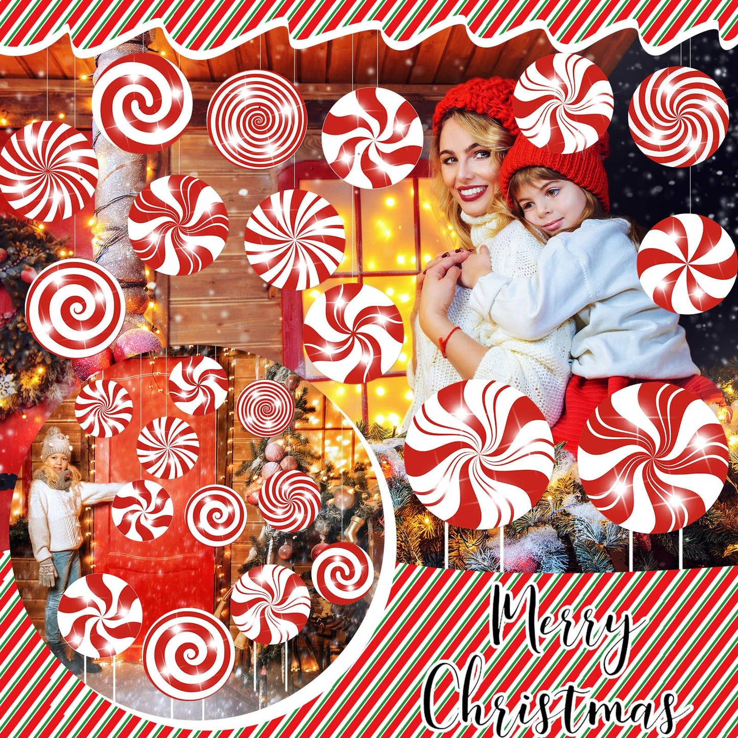 Huwena 24 Pcs Christmas Outdoor Decorations Hanging Ornaments Peppermint Candy Yard Signs Double Sided Lawn Decorations Peppermint Ornaments for Xmas(Classic Style)