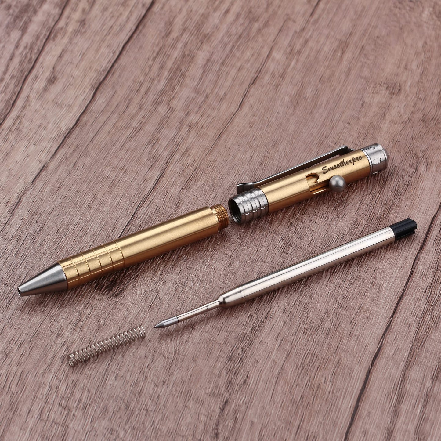 SMOOTHERPRO Solid Brass Bolt Action Pen Shorty Size Compatible with Parker Refill Stainless Steel Clip Medium Weight for Tremor Parkinson Arthritic Signature and Gift (SPR138)