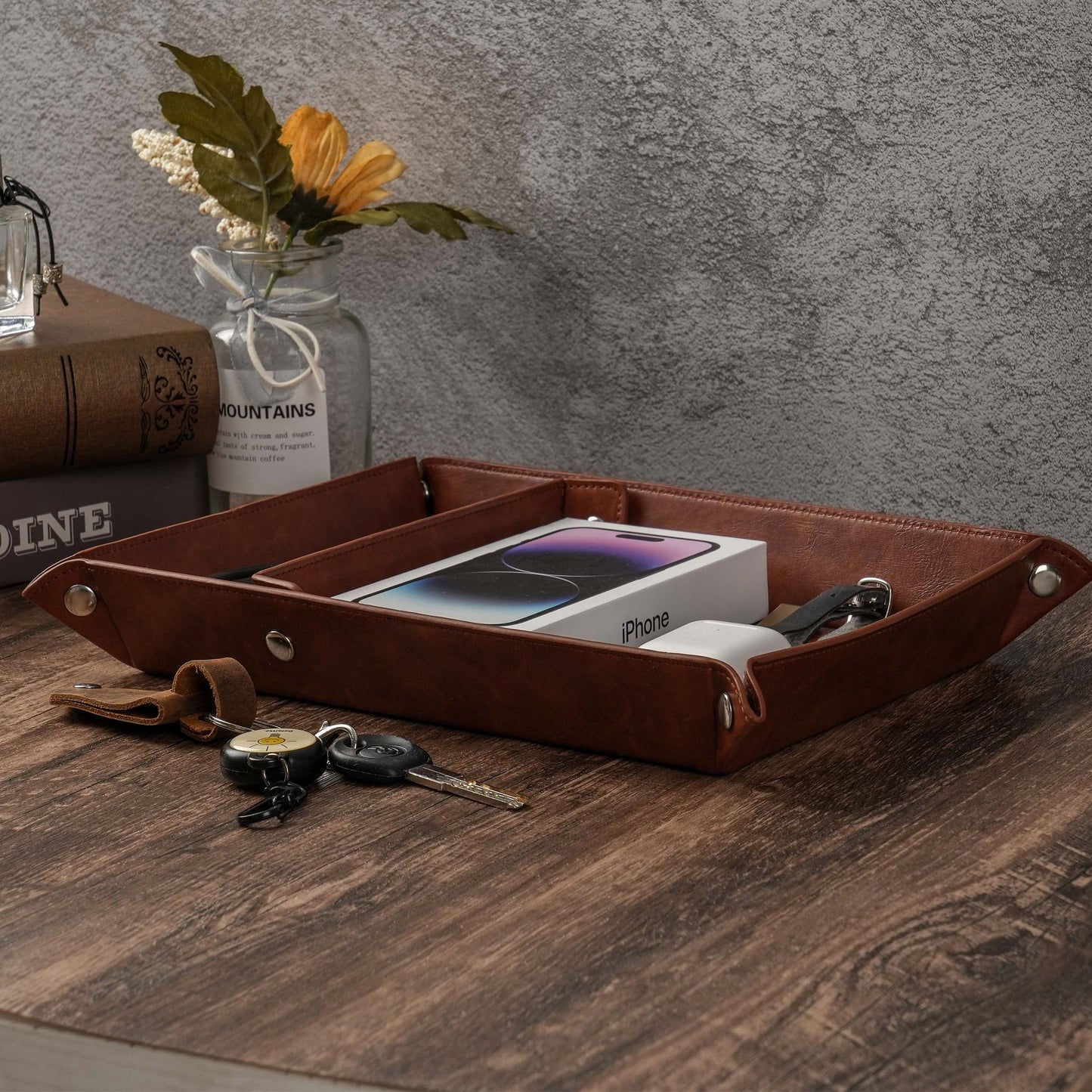 JUOOE Husband Birthday Gift for Husband PU Leather Tray Unique Anniversary Birthday Gifts from Wife Men Gift Ideas for Him (Brown for Husband)