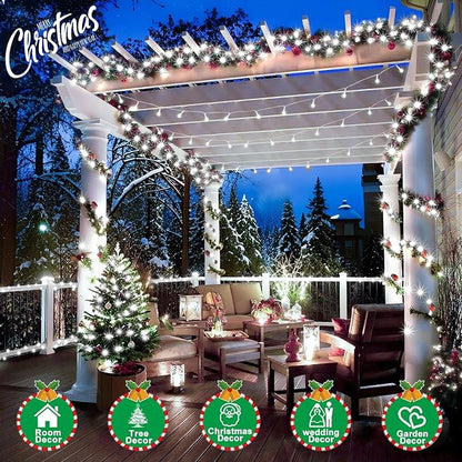 SAUIRS 403FT 1000 LED Christmas Lights Outdoor String Lights with 8 Modes Timer Waterproof Fairy Light Plug in for Outside Indoor Party Xmas Palm Tree Yard Wedding Decorations(Cool White)