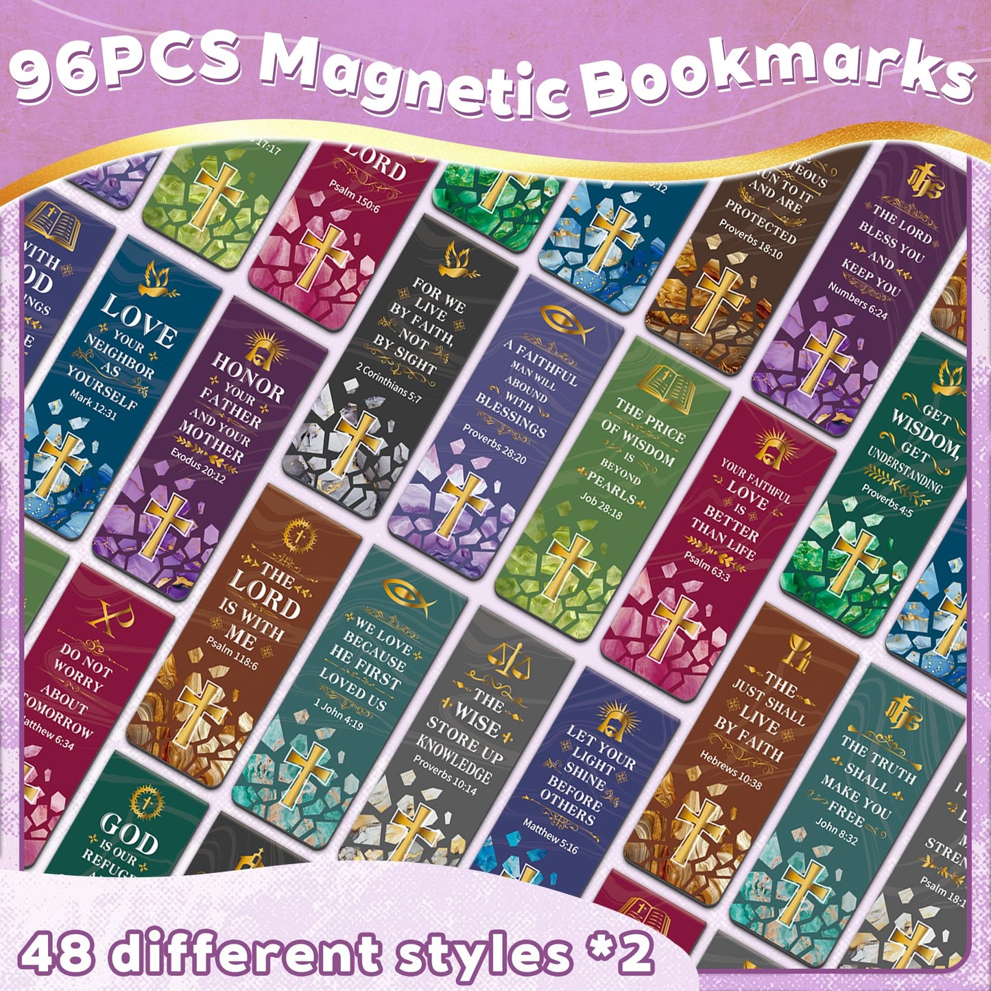 96Pack Magnetic Bookmarks Bible Bookmark Christian Bookmarks Bulk Book Marks for Reading Women Men Adults Kids Book Lovers Gifts, Cute Personalized Religious Magnet Bookmark Clips (Christian)