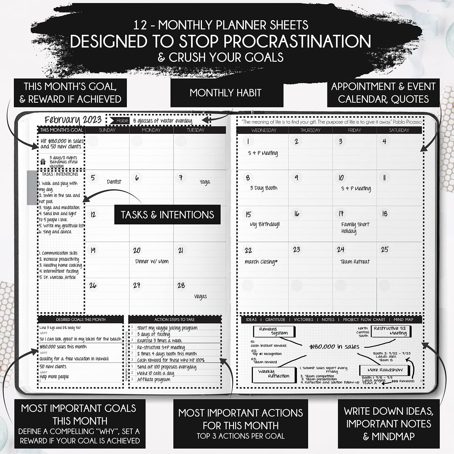 Life & Goal Planner - A 12 Month Journey to Crush Your Goals, Increase Productivity, Passion, Success & Happiness - Weekly & Monthly Life Planner, Habit-Tracker, Gratitude Journal & Organizer