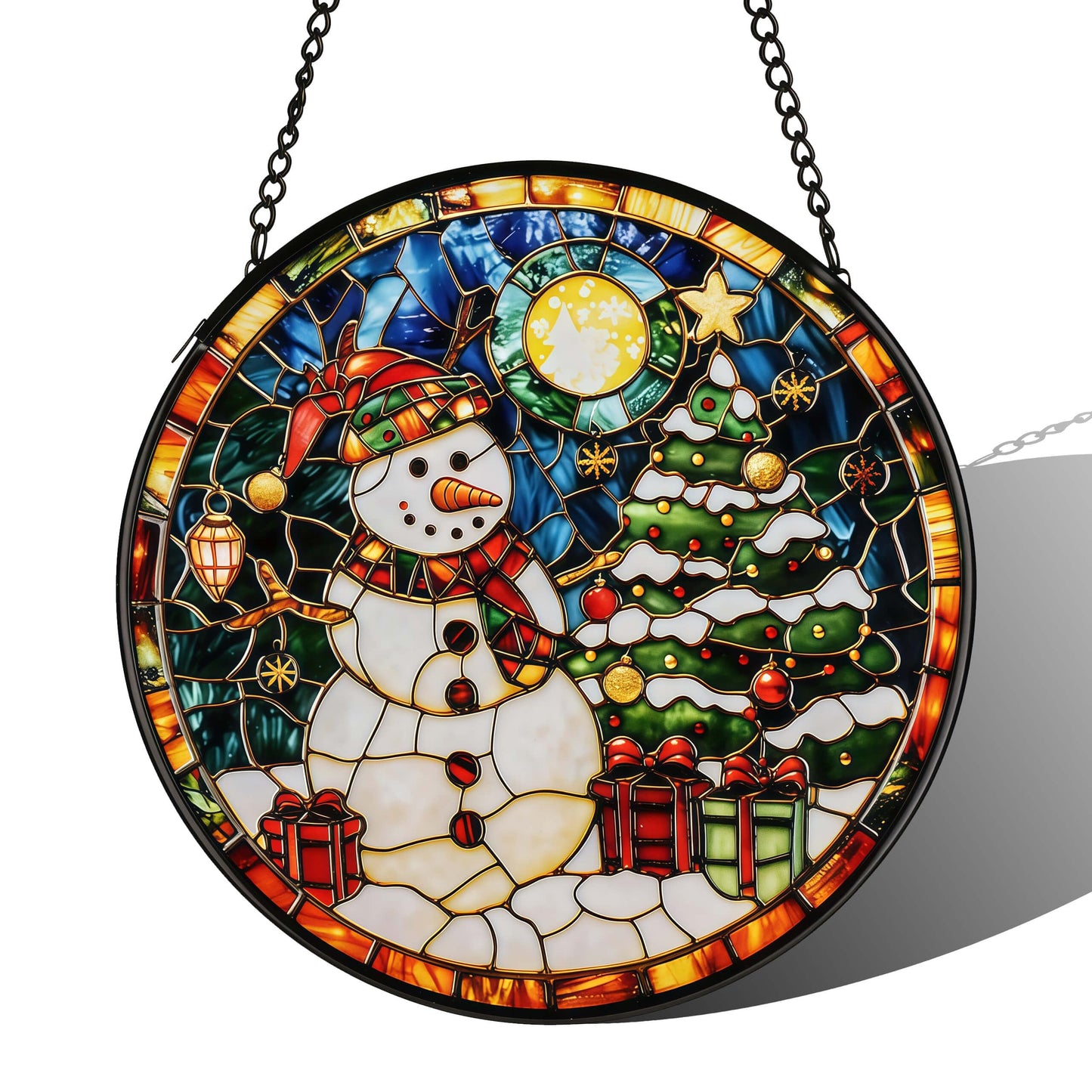 Rbhonb Stain Glass Window Hanging,Christmas Snowman Sun Catchers Indoor Window Suncatcher Home Garden Decoration Gifts for Birthday Mother's Day Father's Day Christmas Day 9.8 Inch