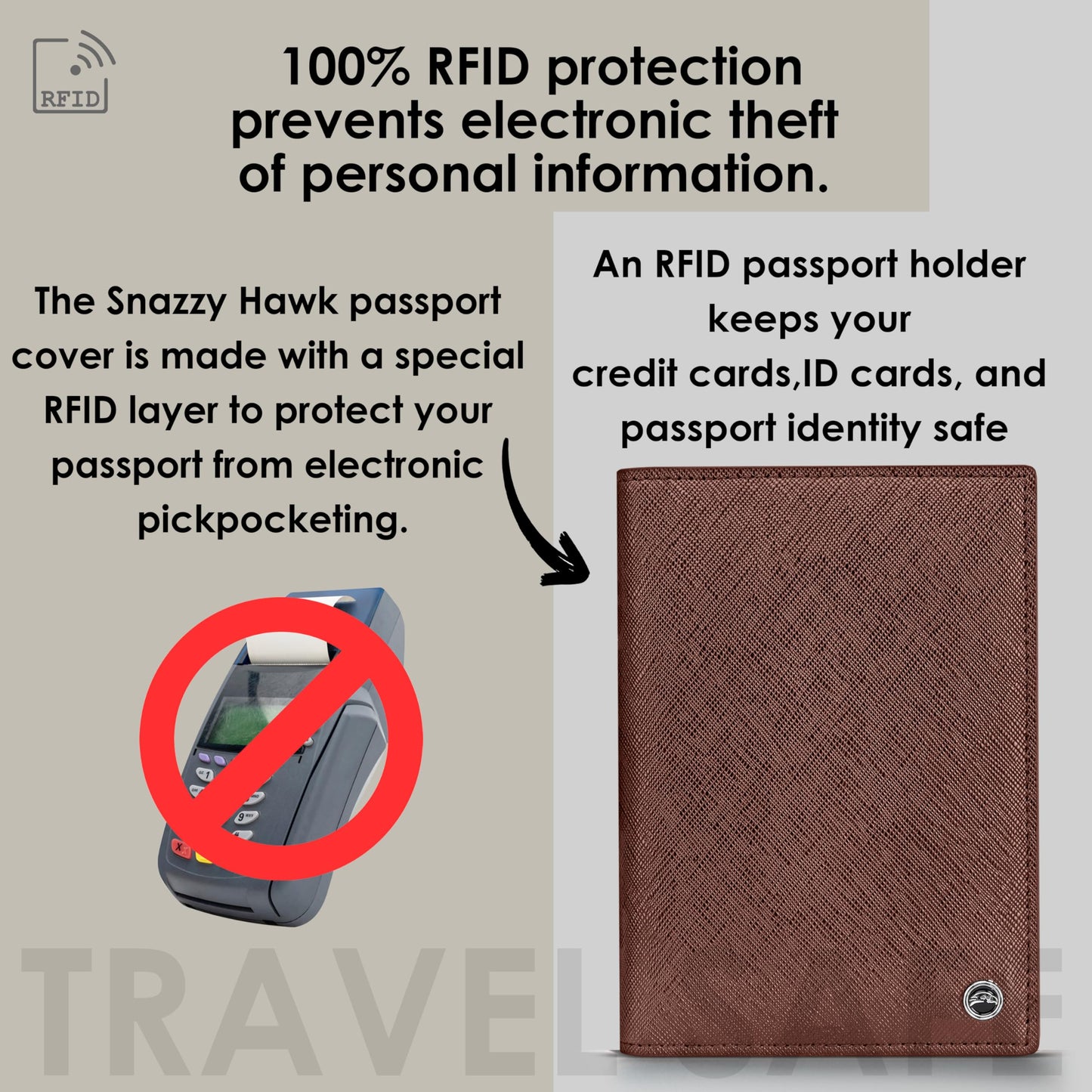 Snazzy Hawk 2 Passport Holder - Travel Essentials, RFID Blocking Wallet Credit Card Organiser, Plain Accessories Slim Cover For Men Women (Brown)