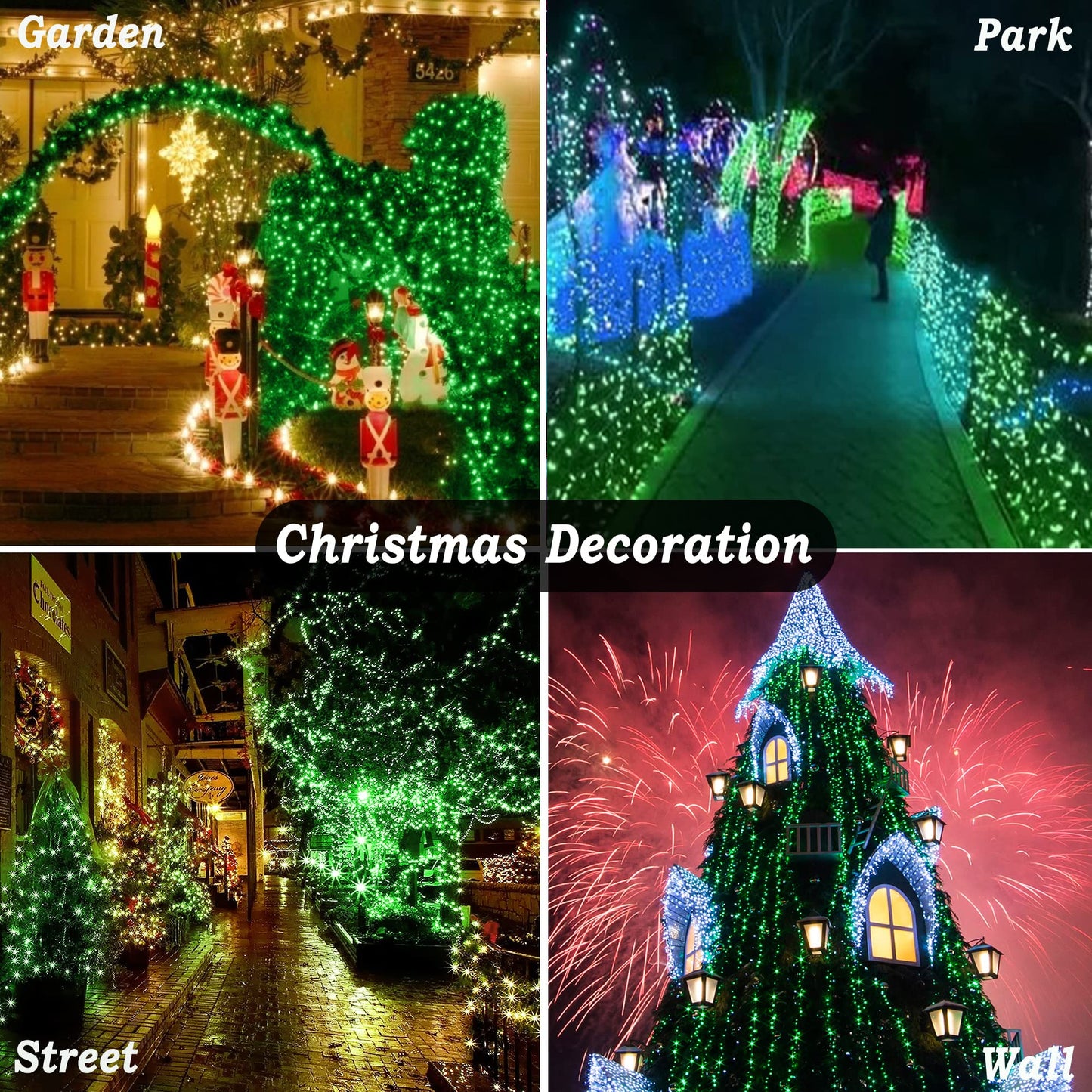 KNONEW 197FT 500 LED Christmas Lights Outdoor String Lights 8 Modes & Memory Fairy Light Plug in Waterproof LED String Lights for Xmas Yard Tree Wedding Party Holiday Decorations (Green)