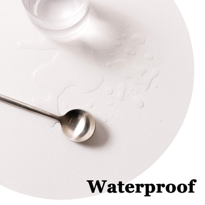 Wipeable Placemats and Coasters Leather Table Mats Waterproof Heat-Resistant Easy to Clean for Dining Table Set Kitchen Table Set of 4, White
