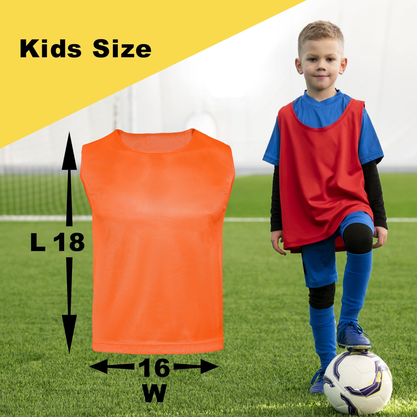 ATHLOVA Kids Scrimmage Vests - Mesh Practice Jerseys for Soccer, 18 Red & 18 Blue