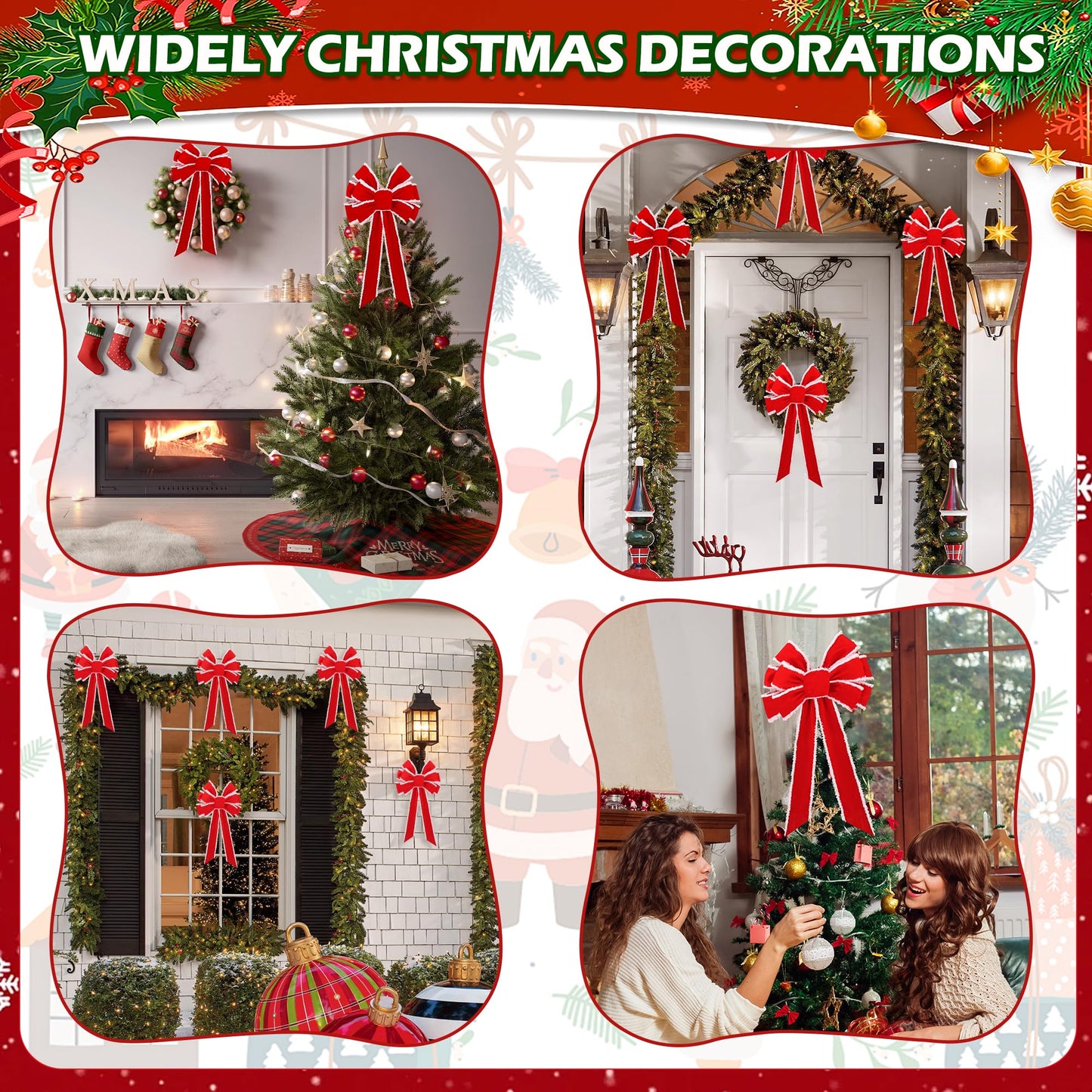 Anyfire Large Red Christmas Bow: 10'' x 21'' Large Christmas Tree Topper Bow Red Velvet Bow with White Edge for Wreath Garland Stair Fireplace Home Indoor Outdoor Xmas Decoration (1 Packs)