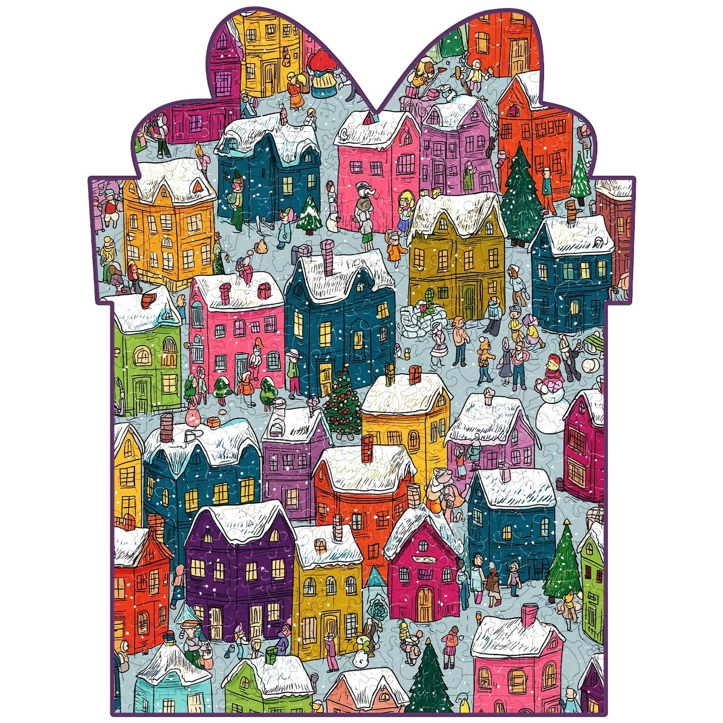 Mocfesk Winter Wooden Puzzles for Adults and Kids, 205 Pieces Holiday Snow Building Jigsaw Puzzles, Unique Shaped Christmas Wood Puzzles Gifts for Grandkids, Family Game Home Decor 9.4'' x 12.2''