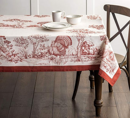 Maison d' Hermine Table Cloth Rectangle Table 100% Cotton 70 x 108 Inches Fall Tablecloth Reusable Everyday Use for Thanksgiving Christmas Decorations Dining Farmhouse Party (Holy Jouy - Red)