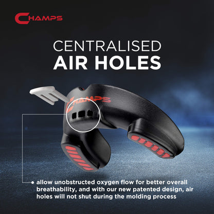 Champs MMA Breathable Mouth Guard for Boxing, MMA, Jiu Jitsu, Muay Thai, Wrestling & Combat Sports – Easy Fit, Boil & Bite Design Mouthpiece – Durable Boxing Mouthguard for Men & Adults, Case Included