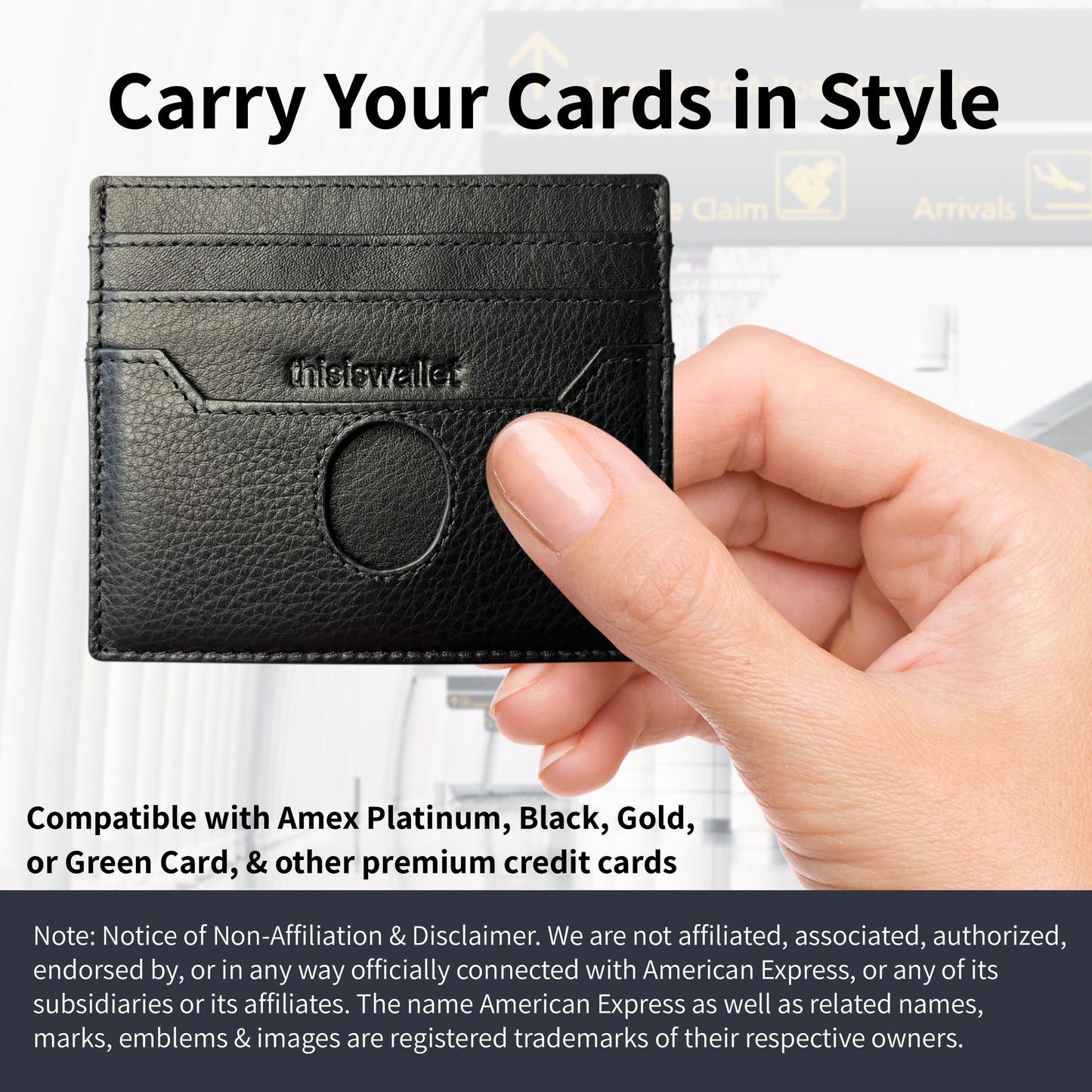 6 Card Minimalist Wallet for Men & Women - Genuine Leather Ultra Thin Black Credit Card Holder - Compatible with Amex Cards