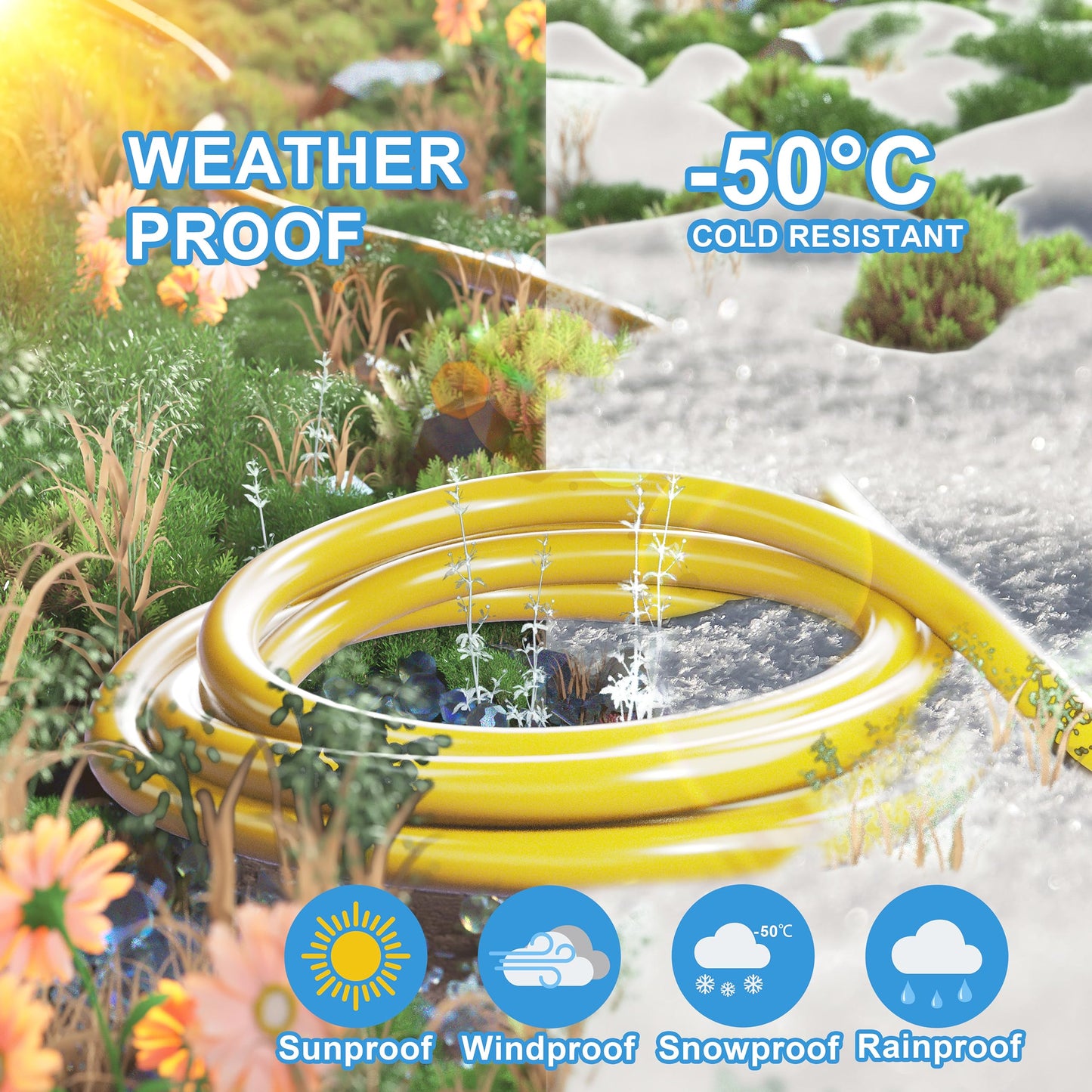 HUANCHAIN 12 Gauge Heavy Duty Outdoor Extension Cord 25 ft Waterproof with Lighted end, Flexible Cold-Resistant 3 Prong Electric Cord Outside, 15Amp 1875W 12AWG SJTW, Yellow, ETL