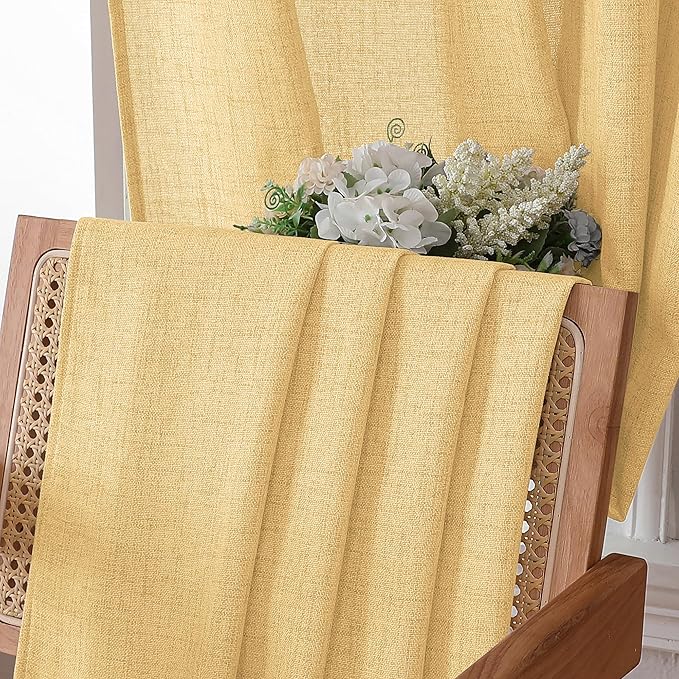Tollpiz Short Linen Curtains Living Room Rod Pocket Semi Sheer Curtain Burlap Light Filtering Thick Linen Drapes for Bedroom, 54 x 54 inches Long, Beige, Set of 2 Panels