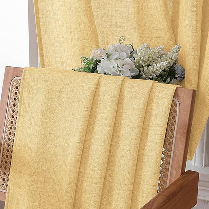 Tollpiz Short Linen Curtains Living Room Rod Pocket Semi Sheer Curtain Burlap Light Filtering Thick Linen Drapes for Bedroom, 54 x 54 inches Long, Beige, Set of 2 Panels