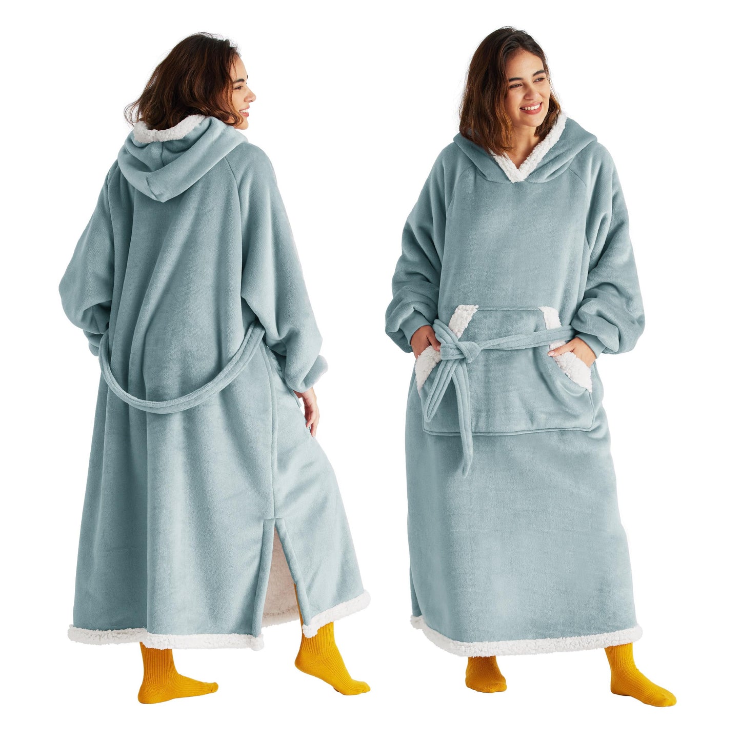 Bedsure Wearable Blanket Hoodie, Long Hooded Blanket Sweatshirt as Birthday Gifts for Women, Cozy Sherpa Hoodie for Adult, Standard, Light Green