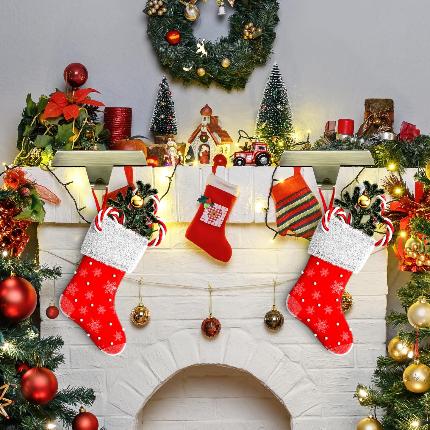 Palonu 2 Pcs Christmas Bronze Stocking Holders, Heavy Duty Mantle Hangers with Non-Slip Pad, Weighted Stocking Hooks Christmas Ornaments for Xmas Holiday Fireplace Shelf Window Decoration