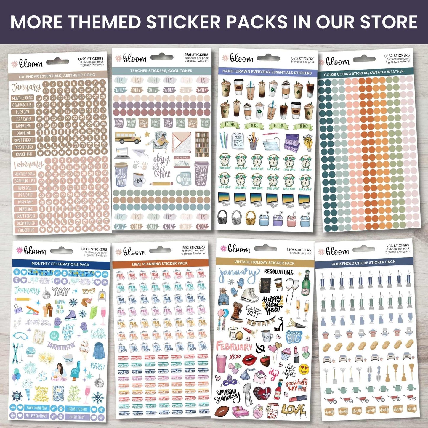 bloom daily planners Workday Essentials Planner Stickers - Productivity Variety Pack for Business Professionals - 8 Sheets / 802 Stickers - Meetings, Deadlines, Payday Icons for Work & Office