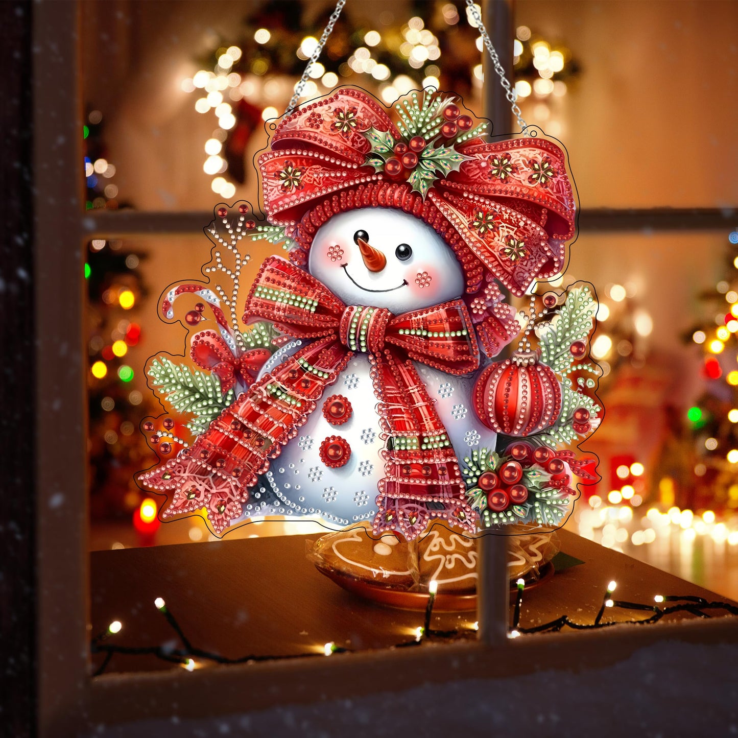 Diamond Art Hanging Kit for Adult,Special Shaped Rhinestone,DIY Acrylic Diamond Art Painting Window Pendants Home Garden Wall Hanging Kits Hanging Ornament,Double Sided. (Christmas Snowman)