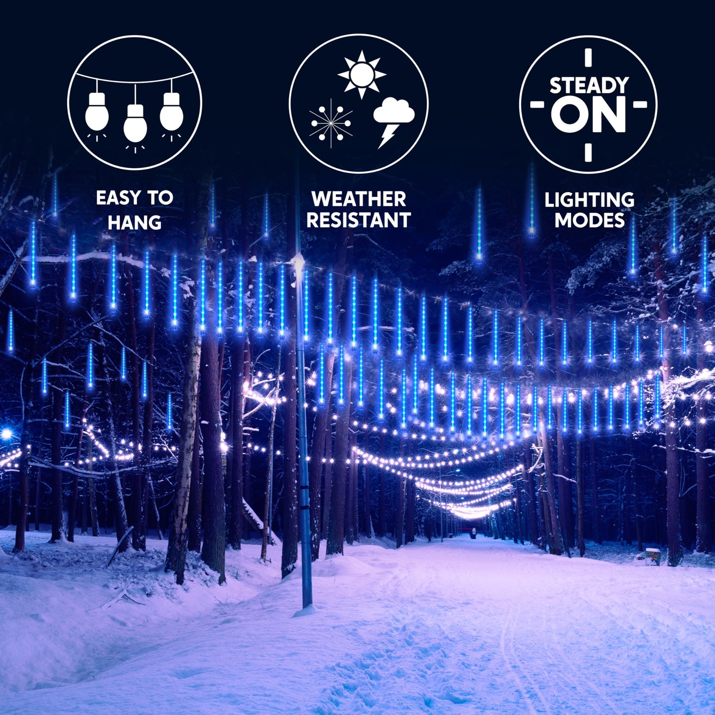 JOYIN Christmas Lights Outdoor,8 Tubes Meteor Shower Lights Blue,192 LEDs, Snowfall Icicle Cascading Rain Light for Christmas Tree Decorations, Wedding Party Holiday Decor