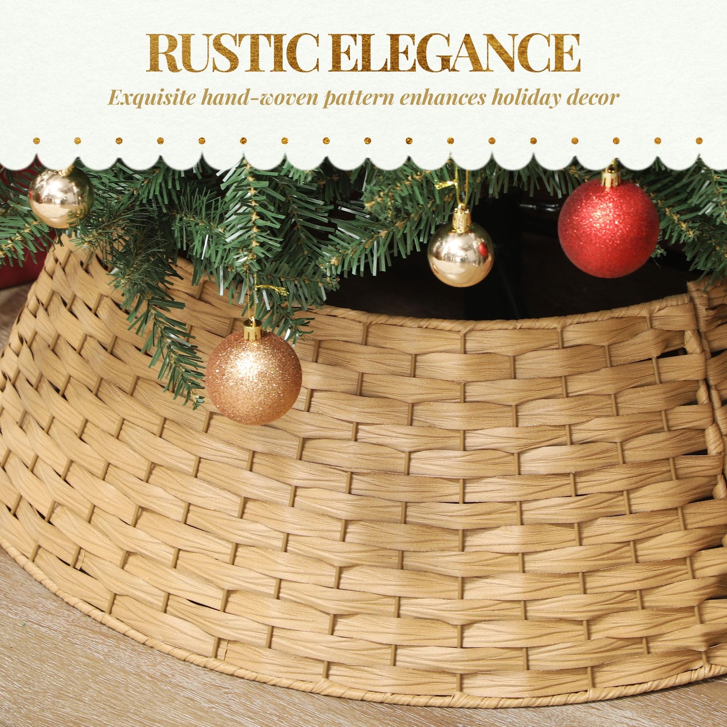 HOMCOM 27 inch Rustic Christmas Tree Collar, Plastic Woven Christmas Tree Skirt, Base Cover for Party, Holiday, Home Decoration, Natural
