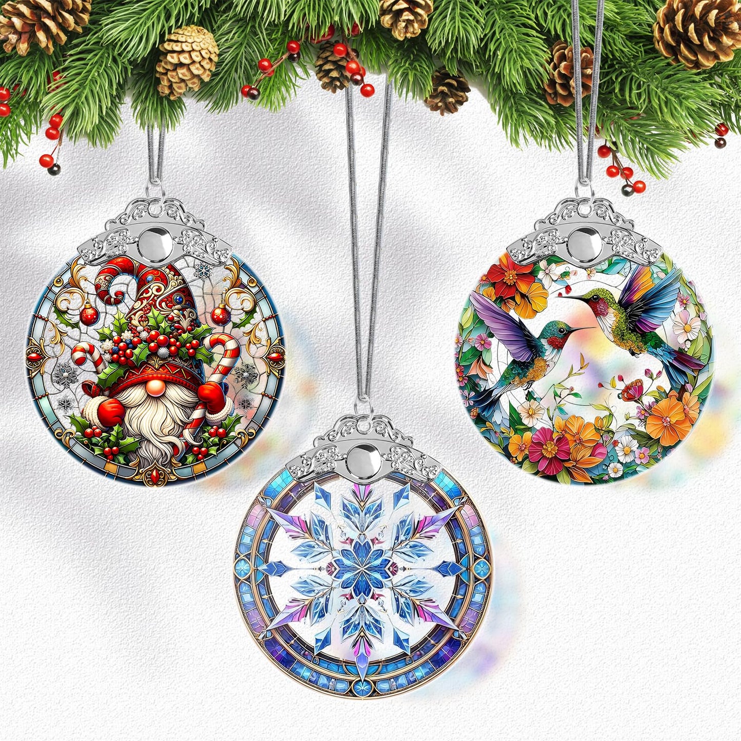 Stained Glass Snowflake Ornament, Snowflake Christmas Tree Ornaments Xmas Decorations, Holiday and Xmas Presents