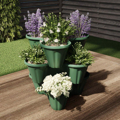 Set of 3 Stacking Planter Tower - 3-Tier Space Saving Flower Pots - Indoor/Outdoor Vertical Herb and Vegetable Planter by Pure Garden (Hunter Green)