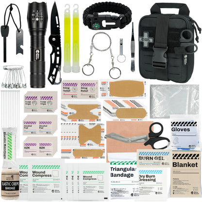 RHINO RESCUE Survival First Aid Kit, HSA/FSA Eligible, Emergency Kit Molle Pouch IFAK Medical Kit for Vehicles Car Camping Backpacking Hiking Hunting Black