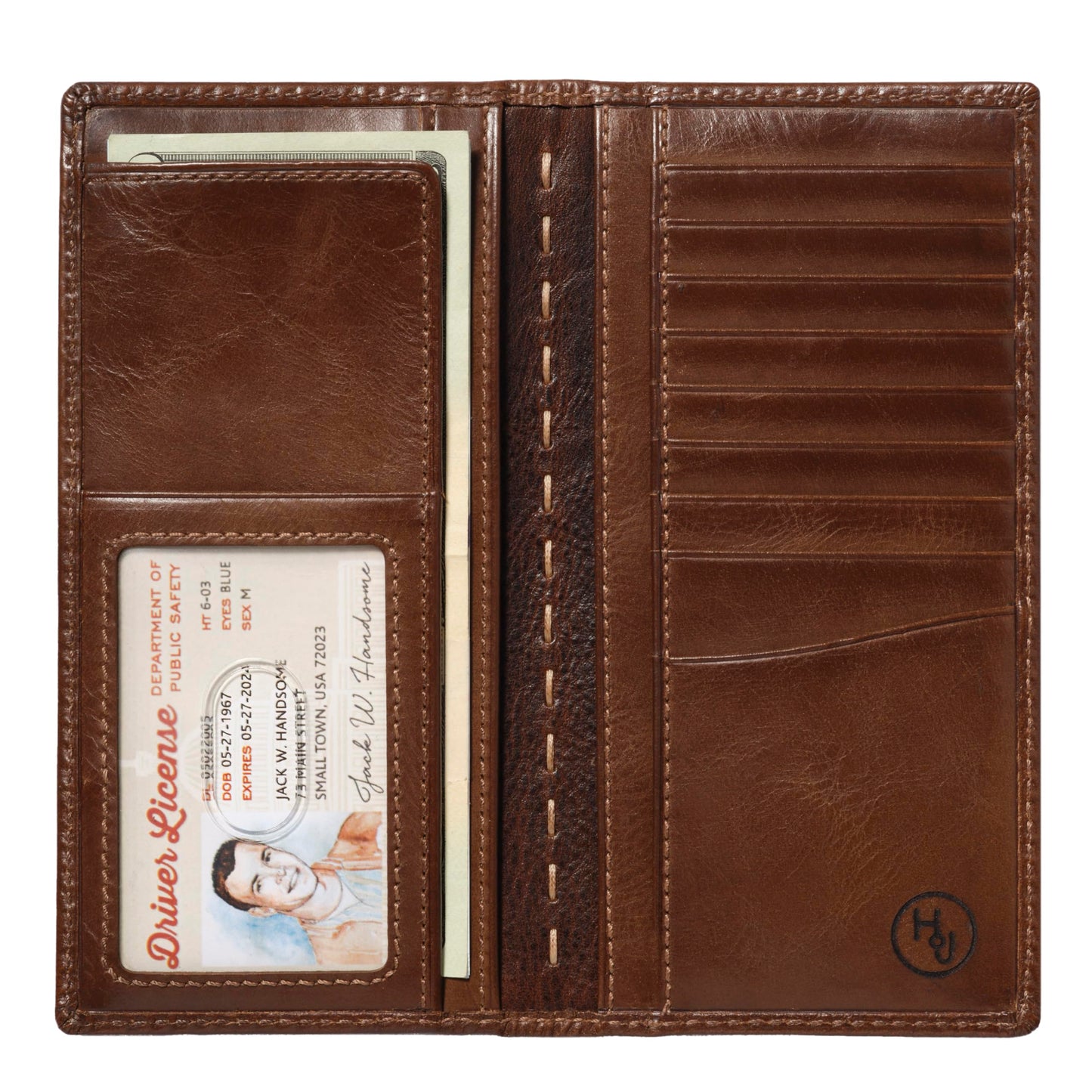 House of Jack Co. Deer Ornament Long Bifold Wallet for Men, Full Grain Cowhide Leather Rodeo Wallet, Hunting & Outdoorsman Tall Wallet, Brown