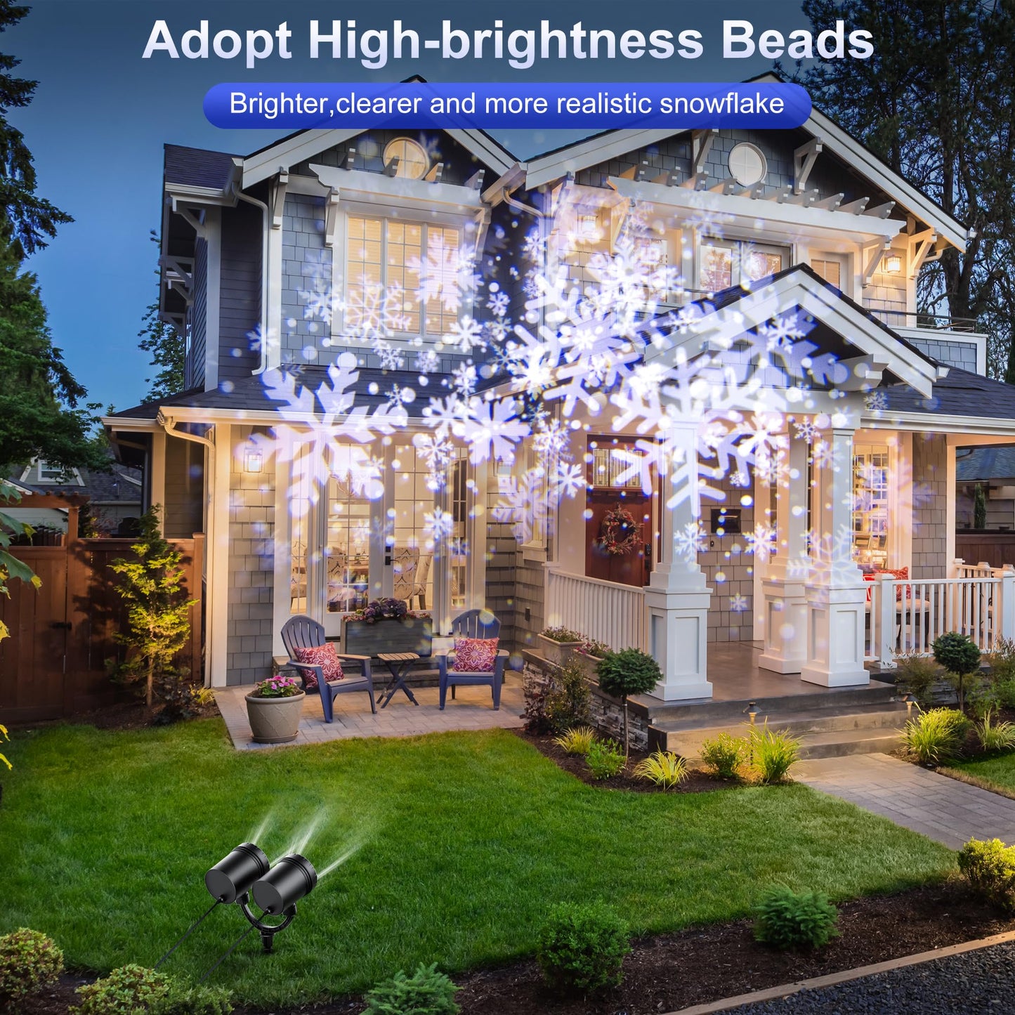 2025 MuliVid Christmas Projector Lights Outdoor, Double Head Snowfall LED Lights Waterproof, Outdoor Christmas Snowflake Projector Light for Xmas Holiday Party, Patio, Garden Decoration