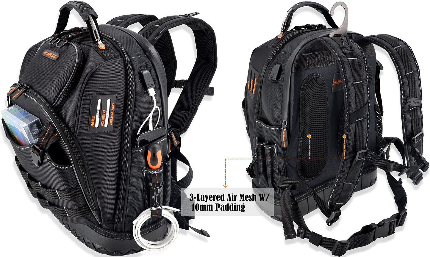 WELKINLAND 77-Pockets Electricians Tool Backpack, Tool Backpack For Men, HVAC Tools Bag Backpacks, Tools Backpacks For Construction