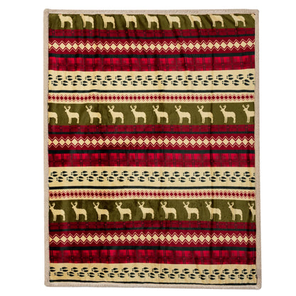 PAVILIA Premium Christmas Sherpa Throw Blanket, Green Red Cabin Design with Reindeer Print, Ultra Soft Reversible Fleece & Sherpa 50x60 Cozy Winter Blanket, Cozy Christmas & Holiday Decor