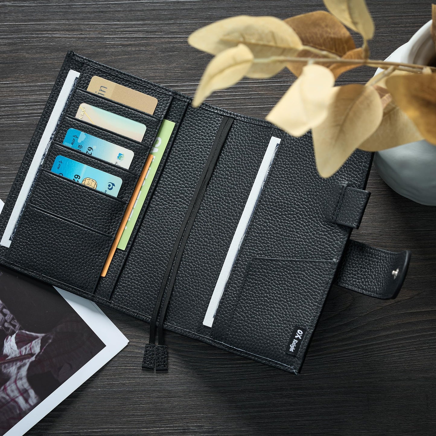 Ox Knight Genuine Leather Cover for A6 Notebooks, Fits Hobonichi Techo Original,Midori MD Planners, Leuchtturm1917 and Stalogy with Pen Loop, Card Slots, Side Pockets, Back Pocket and Bookmarks (Black)