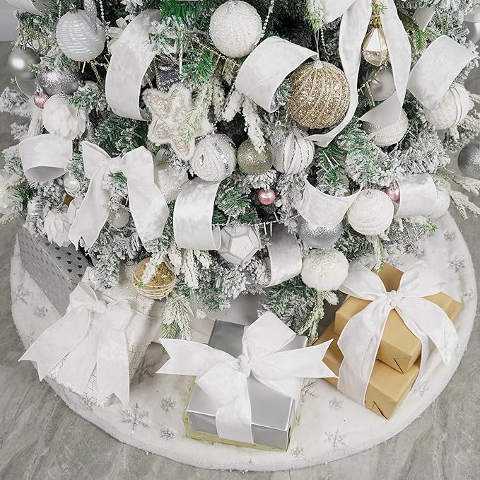 MEEDEE White Crushed Velvet Ribbon 2.5 inch Wired Crushed Velvet Christmas Ribbon 10 Yards for Christmas Tree Decoration, Baskets, Wreaths, Holiday Projects, Wedding Decor and Accents