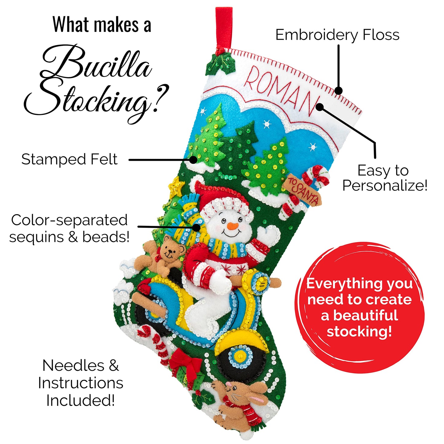 Bucilla Felt Applique 18" Stocking Making Kit, Blossoms and Birds, Perfect for DIY Arts and Crafts, 89554E