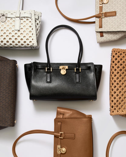 Michael Kors Hamilton Small Shoulder Tote with Charm, Gold-Tone Hardware/Urbino Leather/Black