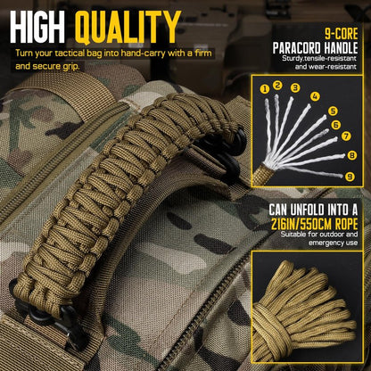Pitozer Tactical Paracord Handle，9-core Weaving Paracord Strap for Backpack Handle Replacement，Molle Attachment with Plastic Clips for Tactical Bag Accessory,Sling Bags(7.9"/20cm Optimal spacing)