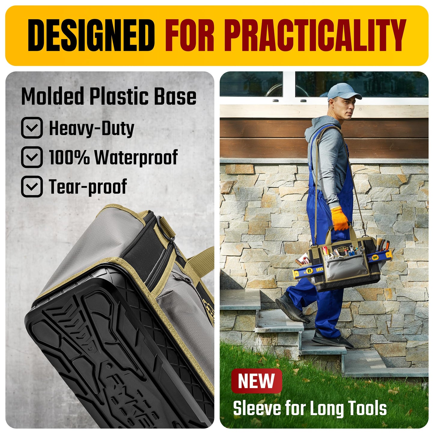 The Ryker Bag 16-inch Large Heavy Duty Wide Mouth Tool-Bag Organizer with Maximum Storage, Portable Utility Bag for Tools, Gift for Dads, Contractors, Mechanics, Technicians, Handyman & Welders