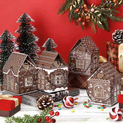 Gersoniel 24 Pcs Christmas Gift Boxes Candy Gingerbread House Mini Christmas Party Favor Box Small Paperboard Gift Container for Xmas Holiday Party Treat Cookie Goodie Snack Packaging (Dark Brown)