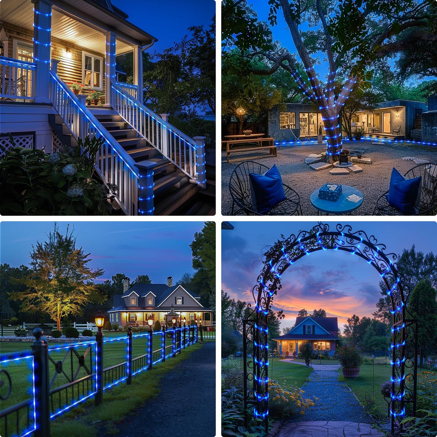 JMEXSUSS 2 Pack 100 LED Solar Rope Lights, IP65 Solar Rope Lights Outdoor Waterproof LED, 33ft 8 Modes PVC Tube Rope Light for Trampoline Xmas Fence Yard Walkway Path Garden(Blue)