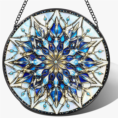 Stained Glass Window Hanging, 7.8 Inch Mandala Snowflake Christmas Suncatcher, Holiday Window Hanging Decor, Stained Glass Ornaments for Windows, Doors & Home Decor, Gifts for Christmas