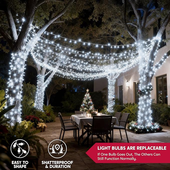 JOYIN 66FT Connectable Christmas String Lights Clear Wire, 8 Modes 200 LED Twinkle Fairy Lights for Indoor Outdoor, Christmas Tree, Classroom, Bedroom, Yard, Patio, Party Decor (Cool White)